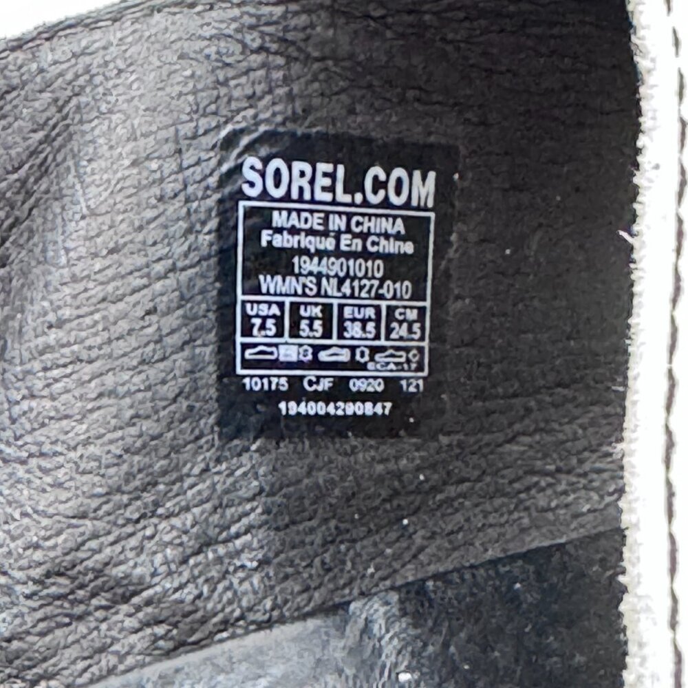 Sorel Womens 7.5 Wedge Sandals Black Beige Strappy Joanie II Slingback Chevron - Picture 6 of 13